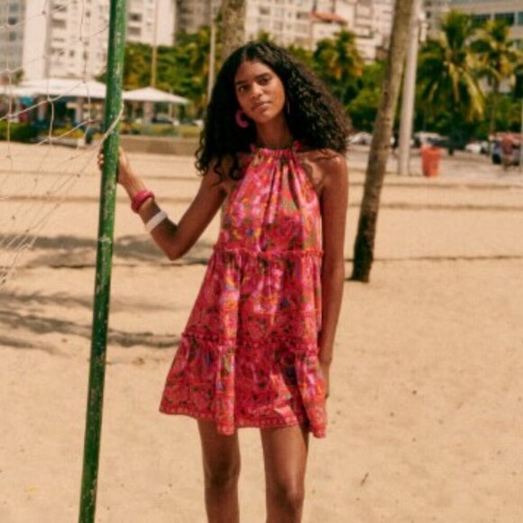 NWT Sezane X Farm Rio Gabriela Halter Neck Dress Macaw Flowers Size 8 - Picture 6 of 17